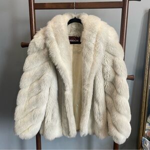RARE Vintage Jordache Ivory Faux Fur Jacket circa early 1980s Medium/Large